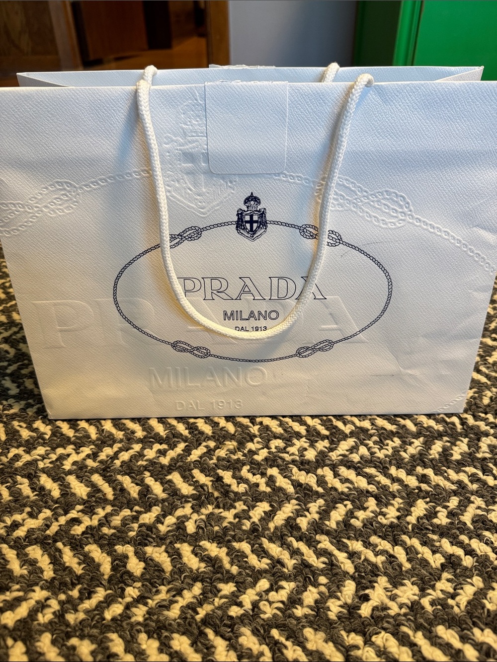 Prada White Milano Paper Shopping Bag with Rope Handles